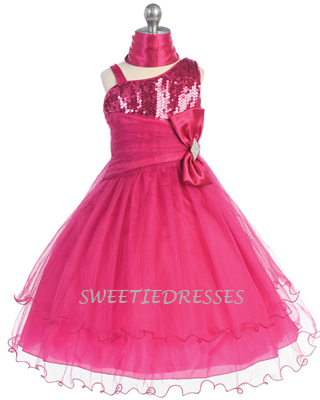 One shoulder sequence tulle girl dress