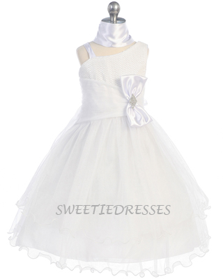 One shoulder sequence tulle girl dress