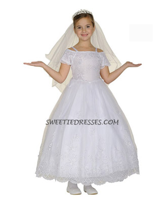 White organza embroidered lace girl dress