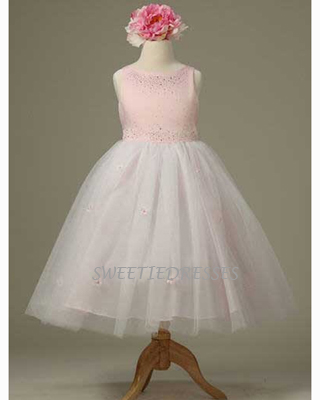 Rhinestones Beaded Tulle Skirt Flower Girl Dress