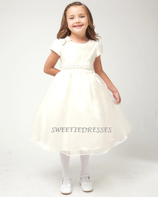 Organza Overlay Flower Girl Dress With Satin Bodice And Sleeve