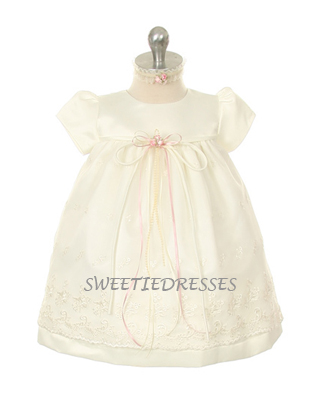 Satin flower embroidered lace infant dress