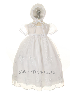 Short sleeve baby organza christening gown