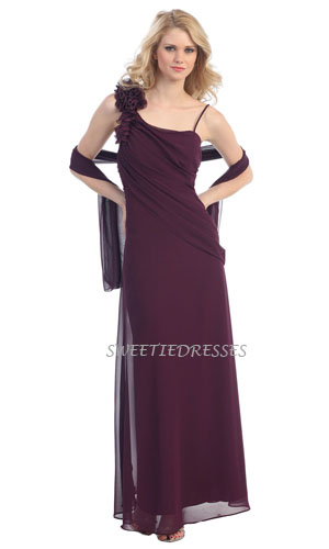 One shoulder elegant chiffon layered long dress