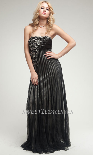 Satin embroidery tulle overlay long dress