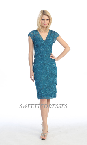 Cap sleeve lace beeded formal dress