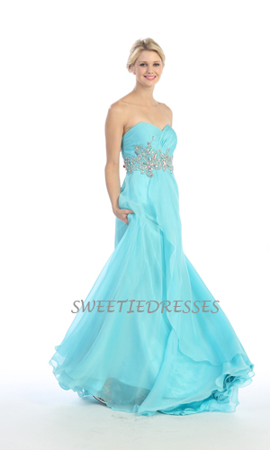 Strapless beeded simple long prom dress
