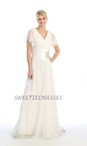 Short sleeve chiffon lace long dress