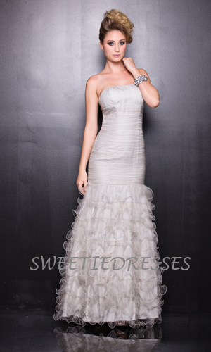 Strapless tulle organza long dress