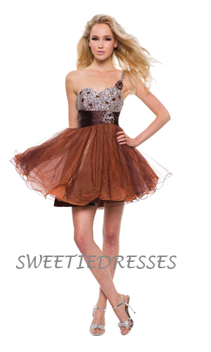 One shoulder sparkle sweet heart short dress