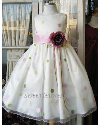 Embroidered polka dot girl dress