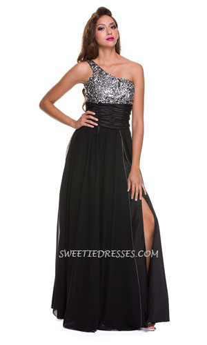 Elegant one shoulder sparkle long dress