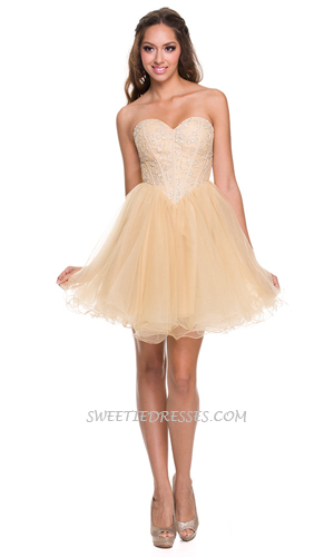 Sweet heart beeded tulle short dress