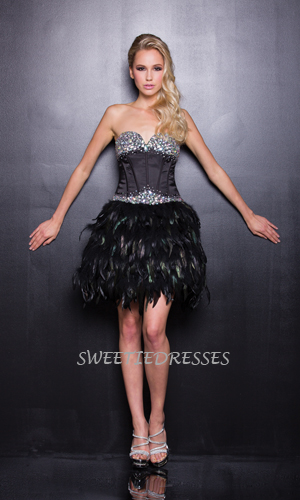Sequinced feather short dress