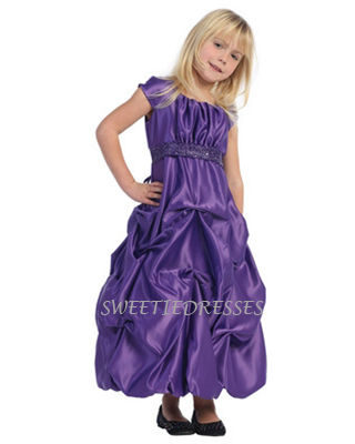 Beeded short sleeve pick-up girl dress