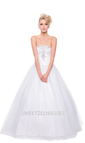 Sweet beeded strapless tulle wedding dress