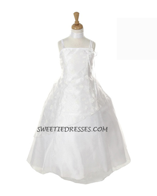 White printed crystal organza contrested dress