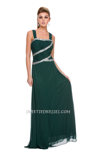 Simple shiny beaded chiffon long dress